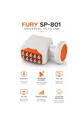 Fury Sp-801 Sekizli Universal Lnb Full Hd 4k Uhd Çanak Anten Uydu Alıcı Başlığı