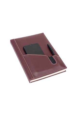 2K 2027 Yeni Yıl Günlük Çizgili Ajanda Deri Telefon Kılıflı Kapak 17x24 CM - Bordo