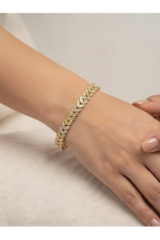 Xuping Kadın Yaprak Tasarım Taş Detay Çelik Bileklik Gold