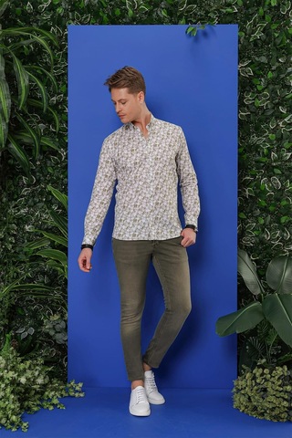 Efor G 1542 Slim Fit Haki Klasik Gömlek Haki