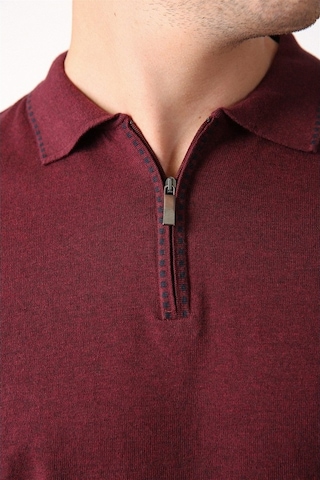 Ferraro Bordo Polo Yaka Fermuarlı Erkek Pamuk Kazak Bordo
