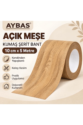 Aybas 10 Cm X 5 Metre Açık Meşe Ahşap Desenli Kumaş Yapışkan Bant Mobilya Kaplama Ve Tamir Şeridi
