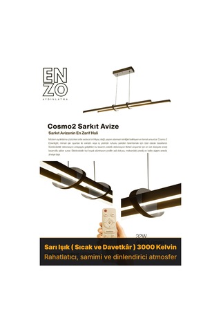 Cosmo 2 Silver Lineer Led Sarkıt Avize Kumandalı Dim Edilebilir Aşağı Işık Sarı Işık
