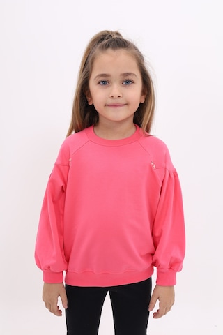 Toontoy Kız Çocuk Relax Fit Bisiklet Yaka Büzgülü Reglan Kol Sweatshirt - 2 İplik Fuşya