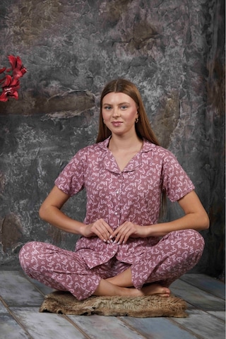 Yazlık Çiçekli Pembe Kısa Kol Pijama Takımı Yeni Sezon SOMON