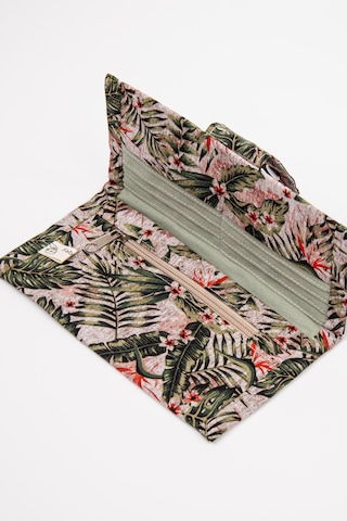 Fabric Craft Bag Kadın Kumaş Cüzdan Duck Kumaş Tropikal Desenli Kartlık Fermuarlı Uzun Cüzdan Haki Yeşil