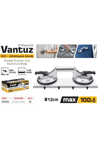 Sgs955 - 100 Kg İkili Alüminyum Cam Seramik Fayans Ahşap Tutma Taşıma Vantuzu 12cm + 12cm