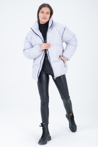 Kadın Reglan Kol Dik Yaka Age Of State Baskılı Mont Gümüş