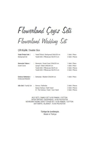 Flowerland Çift Kişilik Çeyiz Seti 16 Parça Gümüş