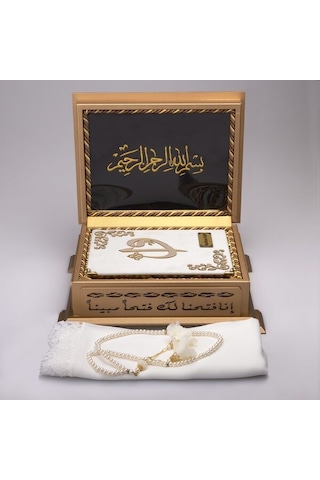 Gold Sandıklı Hafız Boy Kur'An-I Kerim Seti (Beyaz)