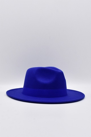 Külah Kadın Saks Mavi Boater Fedora Fötr Şapka Panama Kasket - Standart Saks Mavi