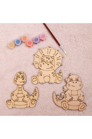 Dktt Ahşap Oyuncak Odası Dinozor Ahşap Boyama Seti-1