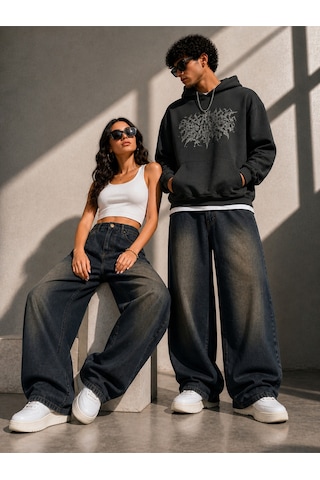 St.poll Eskitme Vintage Yıkama Unisex Baggy Jeans Pantolon Eskitme Kahve