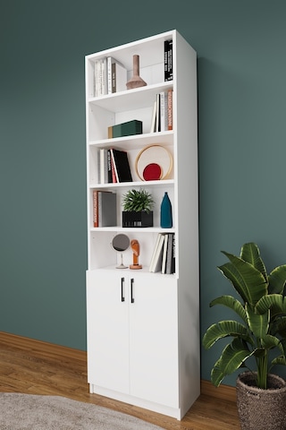Asra Trend K-31 %100 MDF 60 cm Kapaklı Kitaplık Raflı Ofis Dosya Dolabı Beyaz