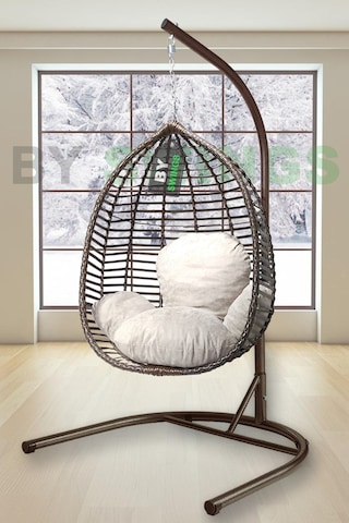 By Swings Rattan Bahçe Salıncağı, Rattan Salıncak Tekli Kapalı Kahve Kahverengi
