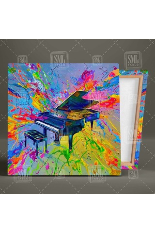 Renkli Neon Piyano Ve Müzik Enstürümanı Kanvas Tablo 80 X 80 Cm