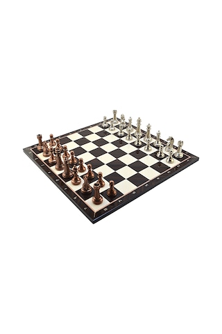 Gifthome Metal Klasik Satranç Takımı Antik Ve Katlanır Ceviz Desenli Mdf Satranç Tahtası 43x43 Cm.