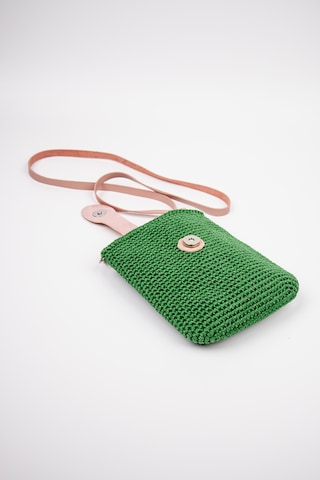 Fabric Craft Bag Çapraz Askılı Kadın Omuz Çantası Floş İplik Örgü Küçük Çanta Yeşil - Pembe