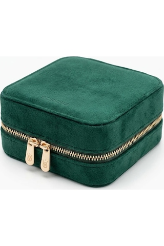 Takı Kutusu Düzenleyici Seyahat Çantası Kolye Yüzük Küpe Organizer Kadife Yeşil 10cmx10cm