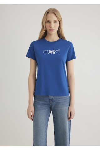 Mavi - Mavi Kedi Logo Baskılı Mavi Tişört 1611478-32213 Mavi