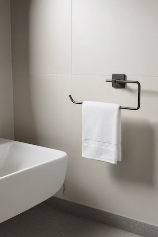 Siyah Yapışkanlı Solo Havluluk Kare Topuzlu, Yapıştır/vidala Montajlı Metal Banyo Askısı - S-110 - Kts Siyah
