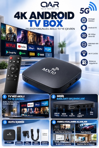 Mx10-5g Android Tv Box 4k Ultra Hd Wi-fi Hdmı Usb Ethernet Bağlantılı Akıllı Tv Kutusu Medya Oynatıcı