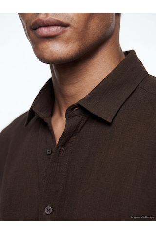 Lcw Vision Kahverengi Regular Fit Krinkle Erkek Gömlek