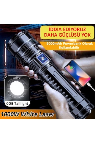Valkyrie Ultra Güçlü Yüksek Parlaklık M80 Led Şarjlı El Feneri 6000mah Powerbank Siyah
