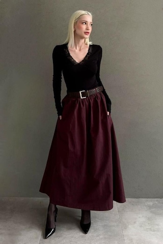 Seeh Bordo Kemerli Uzun Kadın Etek Sh337 Basic