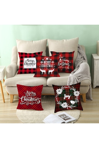 Monyee Noel Dekorasyon Kırmızı Kare Desenli 45x45 Cm Fiber Yastık Kılıfı - Tek Taraflı Modern Stili, Ev/ofis/ Araba İçin Uygun Tpr215-4 Çok Renkli
