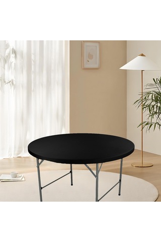 Suntek Fitted Yuvarlak Masa Örtüsü Elastik Kenar Kaymaz Siyah