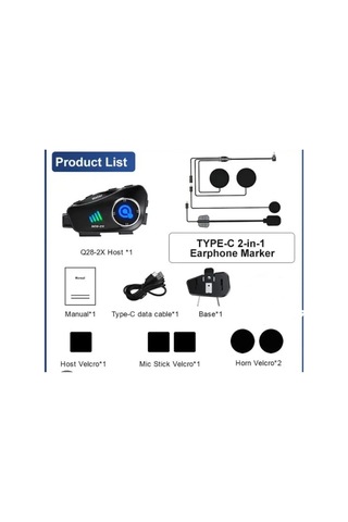 Q28 2x 2 Eşleşmeli Motosiklet Kask Bluetooth Kulaklık 1080p Kamera Su Geçirmez Intercom 06891854