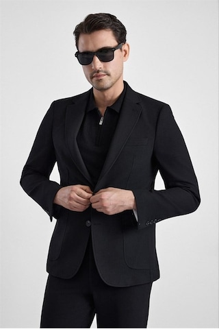 Süvari Siyah Slim Mono Yaka Düz Torba Cep 6 Drop Takım Elbise Tk1006900401-s09