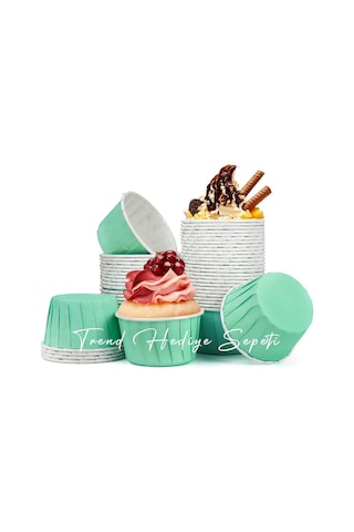 Trend Hediye Sepeti 50'li Soft Mint Yeşili Muffin Cupcake Kalıbı Kek Kapsülü, Muffin Kek Kalıbı, Airfryer Uyumlu
