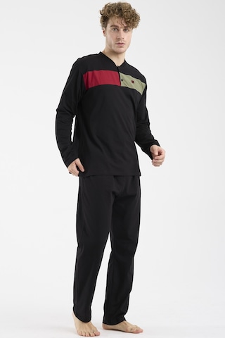Sementa Blok Detaylı Regular Fit Pijama Takım - Siyah Siyah