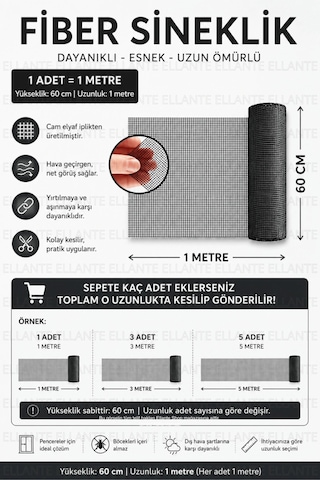 Fiber Sineklik Teli 60 Cm X 1 Metre Cam Elyaf, Uv Dayanımlı, Dayanıklı Pencere Ve Kapı Sinekliği