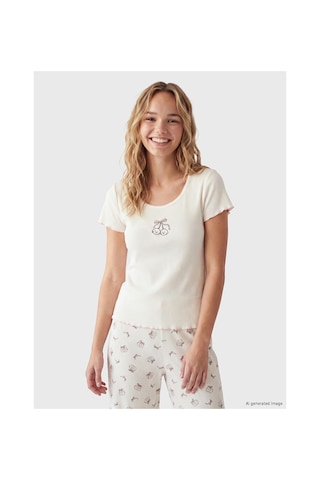 LC Waikiki Alıta Cıty Farkıyla Lcw Young Pembe Ribana Nakışlı Kısa Kollu Kadın Pijama Takım Pembe - 929536669 Pembe