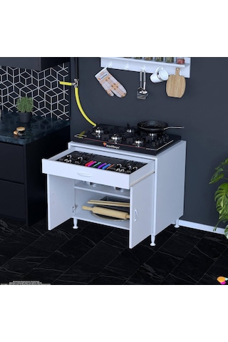 Modilayn Qplas Xxxl Set Ocak Altı Dolap 80x88x48 Cm Çekmeceli, Kapaklı 2 Göz Raf Bölmeli Beyaz