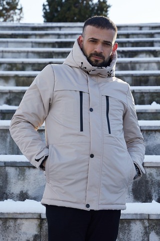 Spor Erkek Polarlı Kürklü Su Ve Rüzgar Geçirmez Kapüşonlu Mont Parka-100 Taş