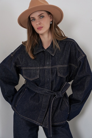 Kadın Ceket Pantolon Kot İkili Takım 30059 - Koyu Mavi Koyu Mavi