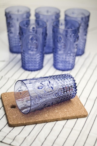 Akrilik Mavi 6'lı Uzun Bardak & Su Meşrubat Bardağı 750 Ml Büyük Boy & Cam Değildir