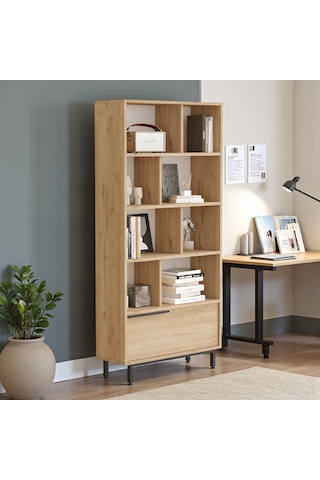 Robin Home Dekoratif Kitaplık Raf Metal Ayaklı 176cm Kapaklı Sepet Kahverengi