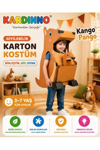 Kardinno Zıp Zıp Kango Pango Karton Giyilebilir Çocuk Kostümü Etkinlik Parti Doğum Günü Kostüm Kahverengi