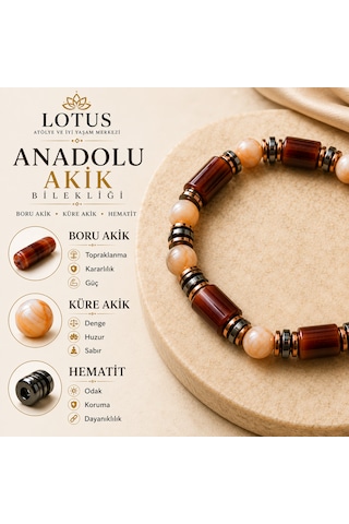 Anadolu Akik Premium Bilekliği Boru Akik, Küre Akik & Hematit