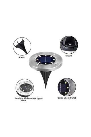 12'li 3w Solar Güneş Enerjili Kazıklı Çim & Bahçe Aydınlatma,paslanmaz Inox, Ip65 Beyaz Işık