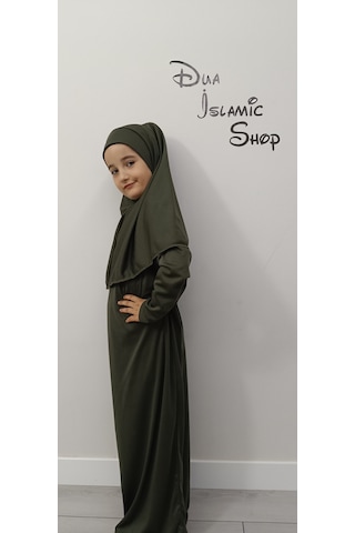 Kız Çocuk Tek Parça Namaz Elbisesi Haki Yeşili Haki