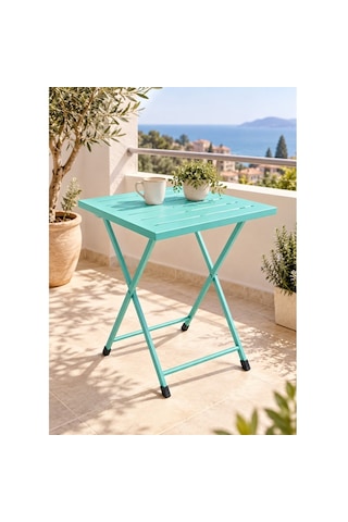Katlanır Metal Balkon Bahçe Bistro Masa 50x50 Cm Kare Masa 75 Cm Mint Yeşili 1645 Turkuaz