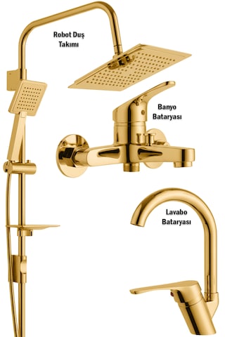 02-44 Lavabo Banyo Bataryası Robot Duş Takımı Musluk Armatür Siyah Beyaz Krom Gold Renkler Gold