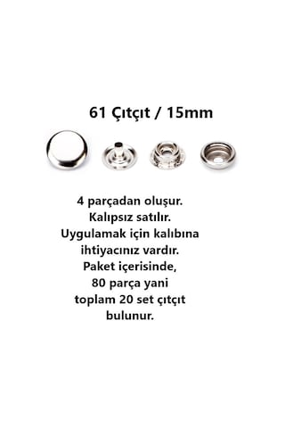 15mm Paslanmaz Pirinç Çıtçıt 20 Takım kalıpsızdır