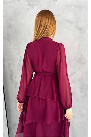 Neşeli Butik Kadın Astarlı Eteği Kat Kat Şifon Elbise Nbkklf2041 Bordo